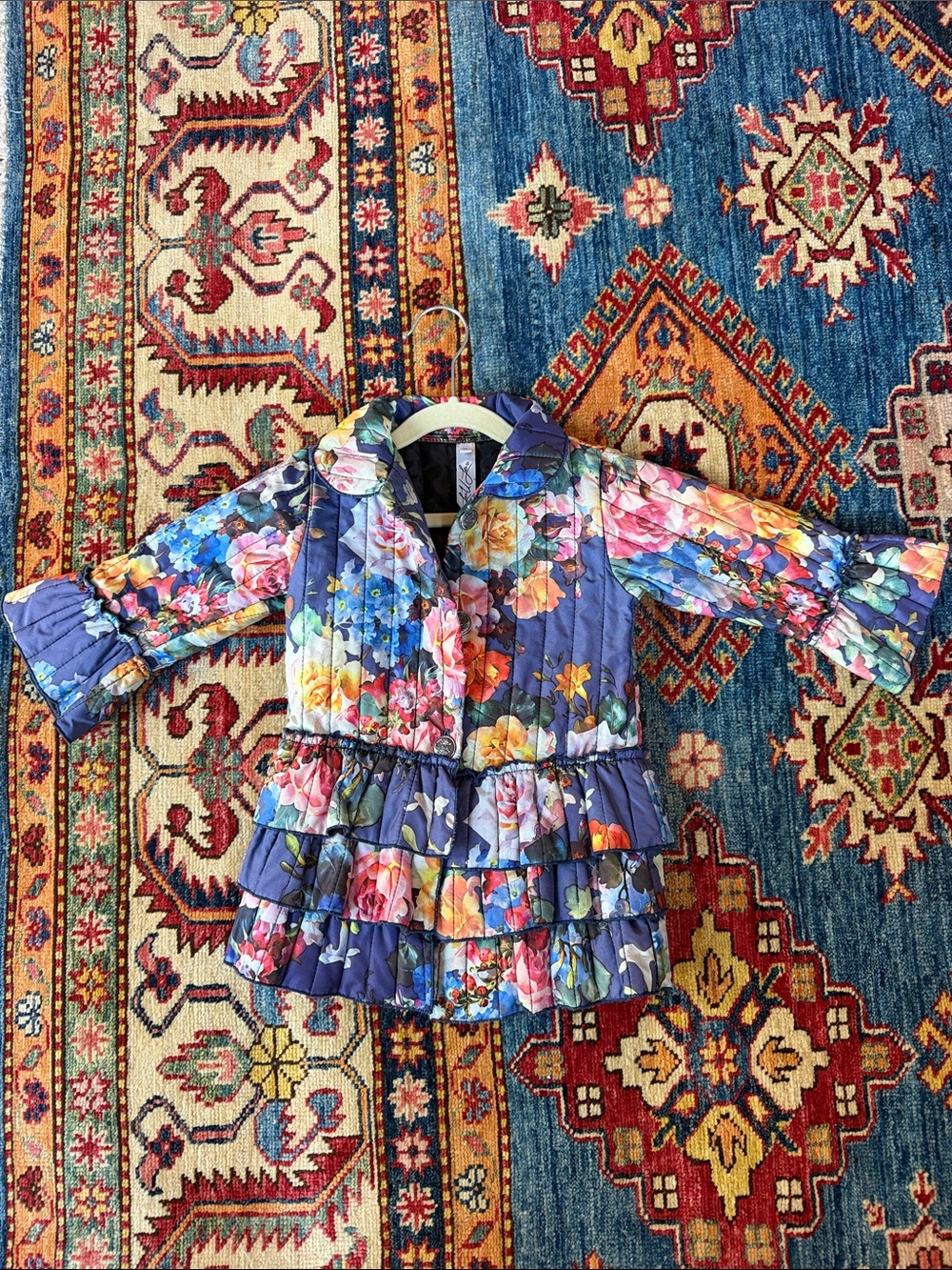 Girls' Floral Quilted Pea Coat - Purple